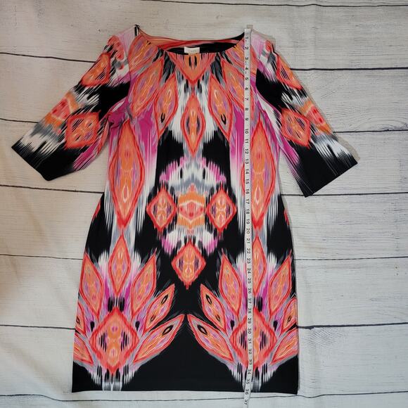 Chico's Size 1 US M Baroque Print Graphic Aztec 3/4 sleeve Shift Dress Pattern - Picture 4 of 8